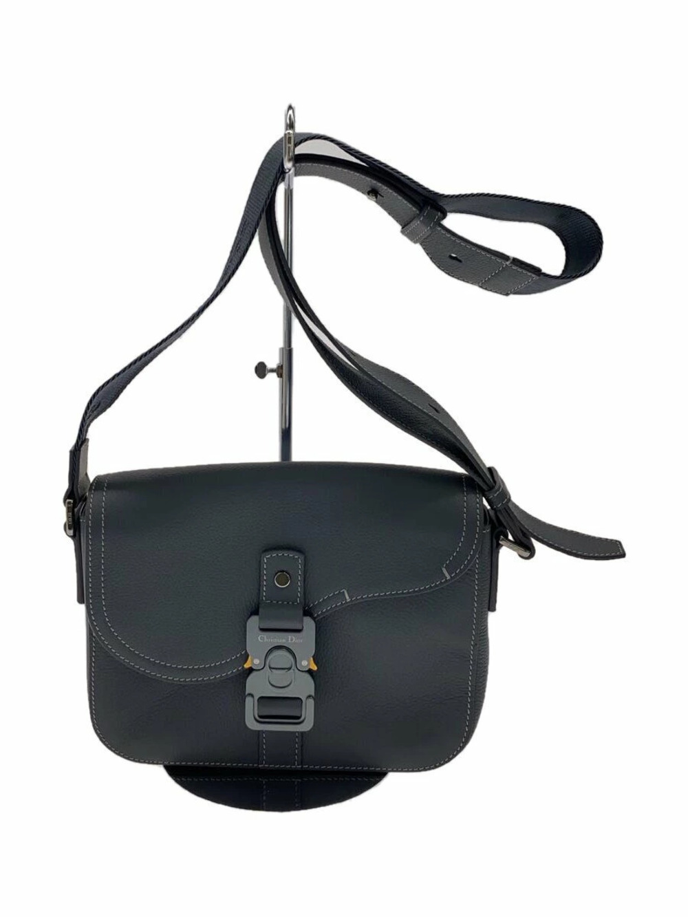 Christian Dior Saddle Messenger Bag Flap Shoulder Leather Gray